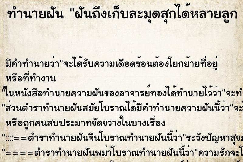 ทำนายฝัน ฝันถึงเก็บละมุดสุกได้หลายลูก 